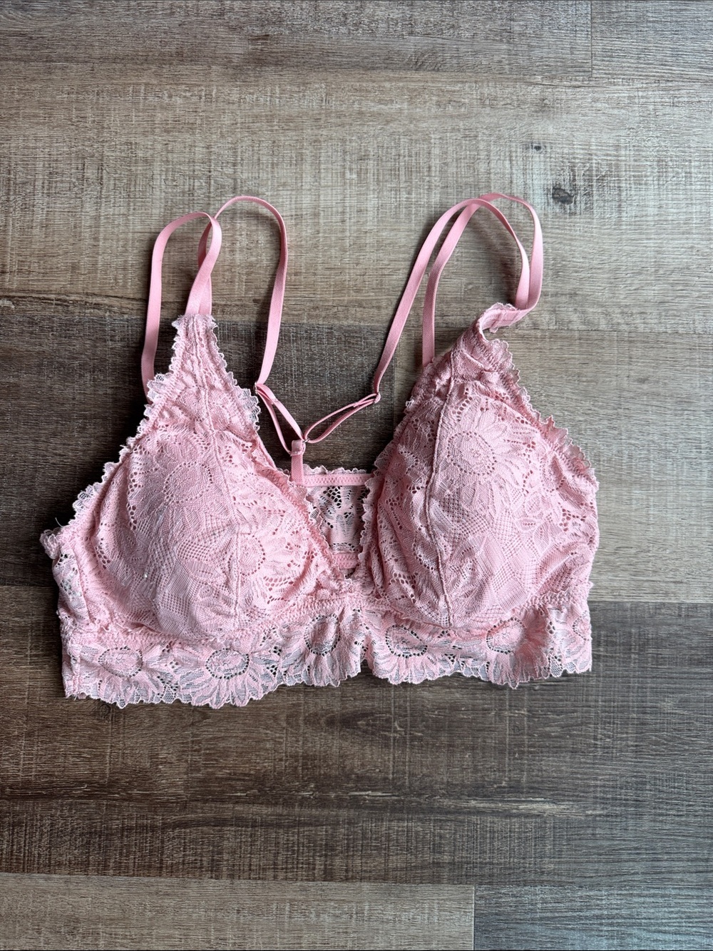 aerie Pink Lace Bralette with Scalloped Hem